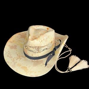 Charlie 1 Horse Big Splash Straw Cowgirl Hat 3” 3/4 Brim Horse Hair Tassle Small
